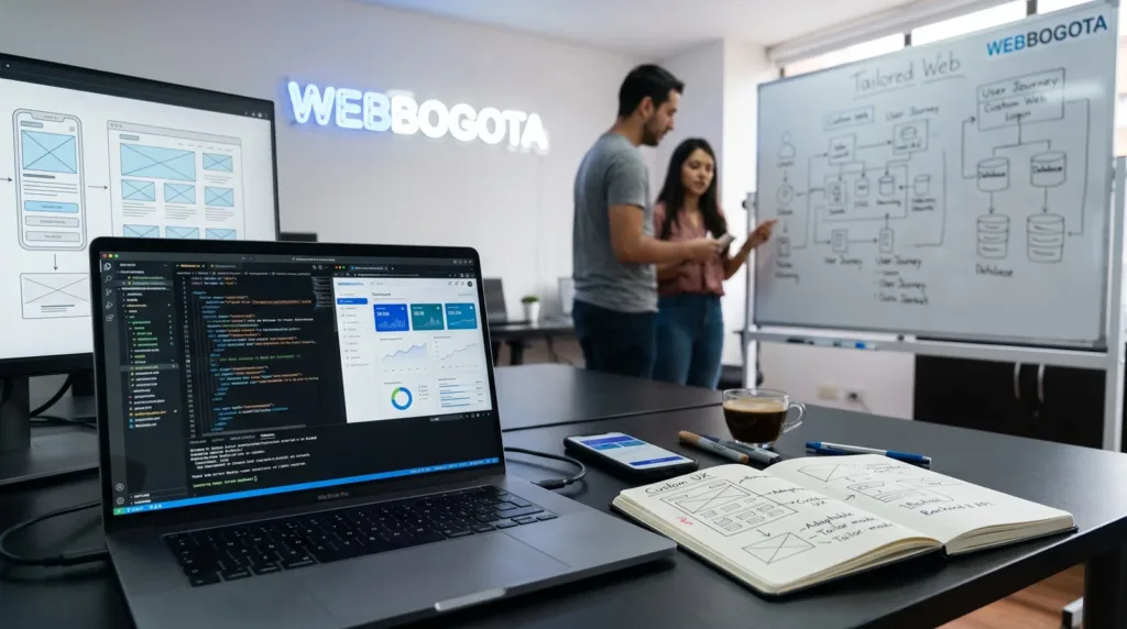 Ingenieros programando desarrollo web a la medida en WEBBOGOTA