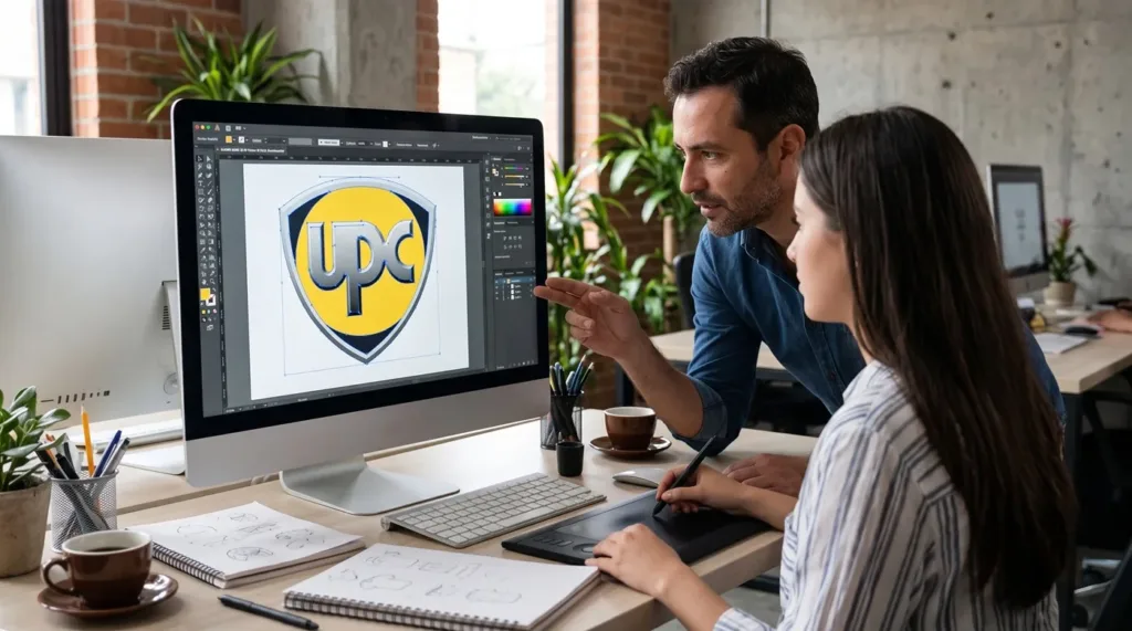 Diseñador de WEBBOGOTA creando un logo vectorizado en Adobe Illustrator para registro de marca
