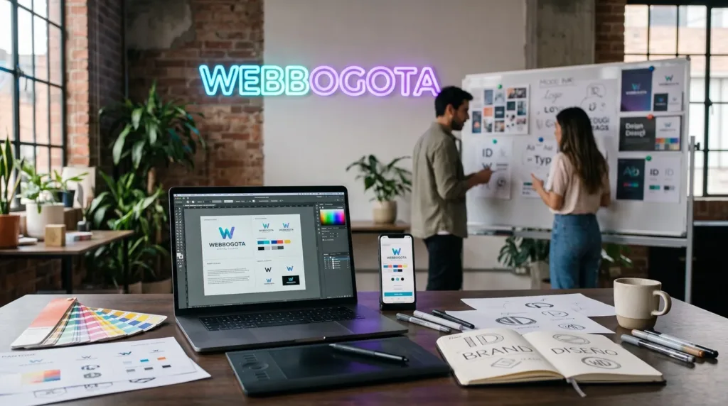 Diseñador gráfico creando un manual de identidad corporativa y logotipo