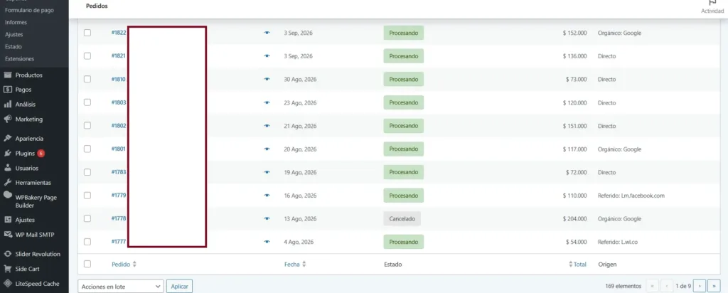 Panel de pedidos de WooCommerce integrando pagos con Nequi, PSE y tarjetas de crédito en Colombia.