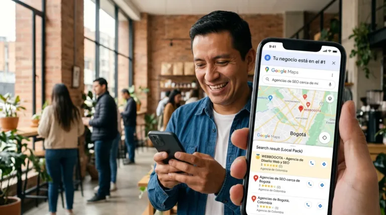 eléfono móvil mostrando un negocio local posicionado en el primer lugar de los resultados de Google Maps.