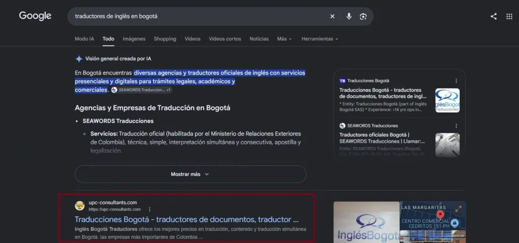 Gráfica de Búsqueda en Google demostrando el aumento de visibilidad tras corregir errores SEO por WEBBOGOTA